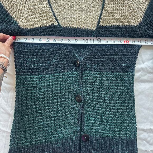 Free People Beige/Green Striped, V-Neck, Mid length, Cardigan- M - Picture 7 of 8
